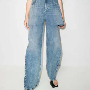 Distressed straight jeans