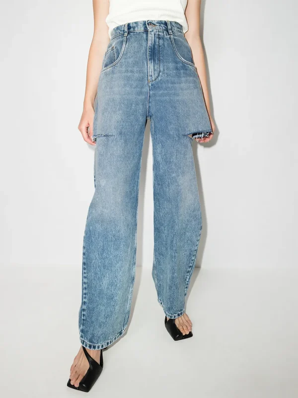 Distressed straight jeans