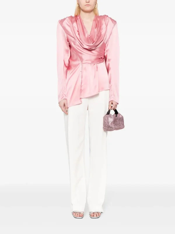Silk Draped Long Sleeve Blouse
