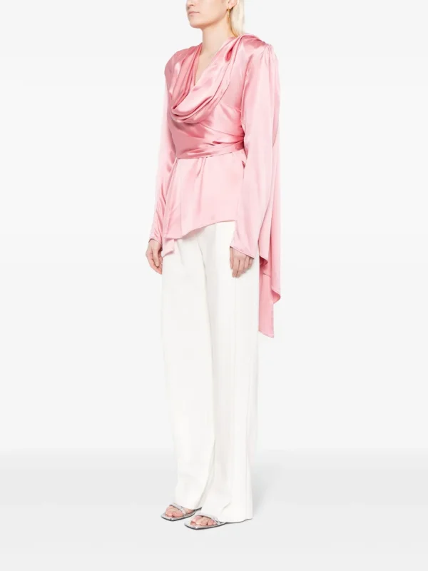 Silk Draped Long Sleeve Blouse - Image 3